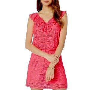Lily Pulitzer Alyssa Romper Crab Claw Coral, Flowing Leaf Lace Size M